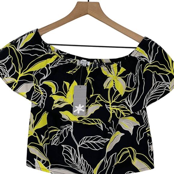 NEW Splendid Black Neon Yellow Tropical Floral Off the Shoulder Top Size XS - Picture 4 of 9